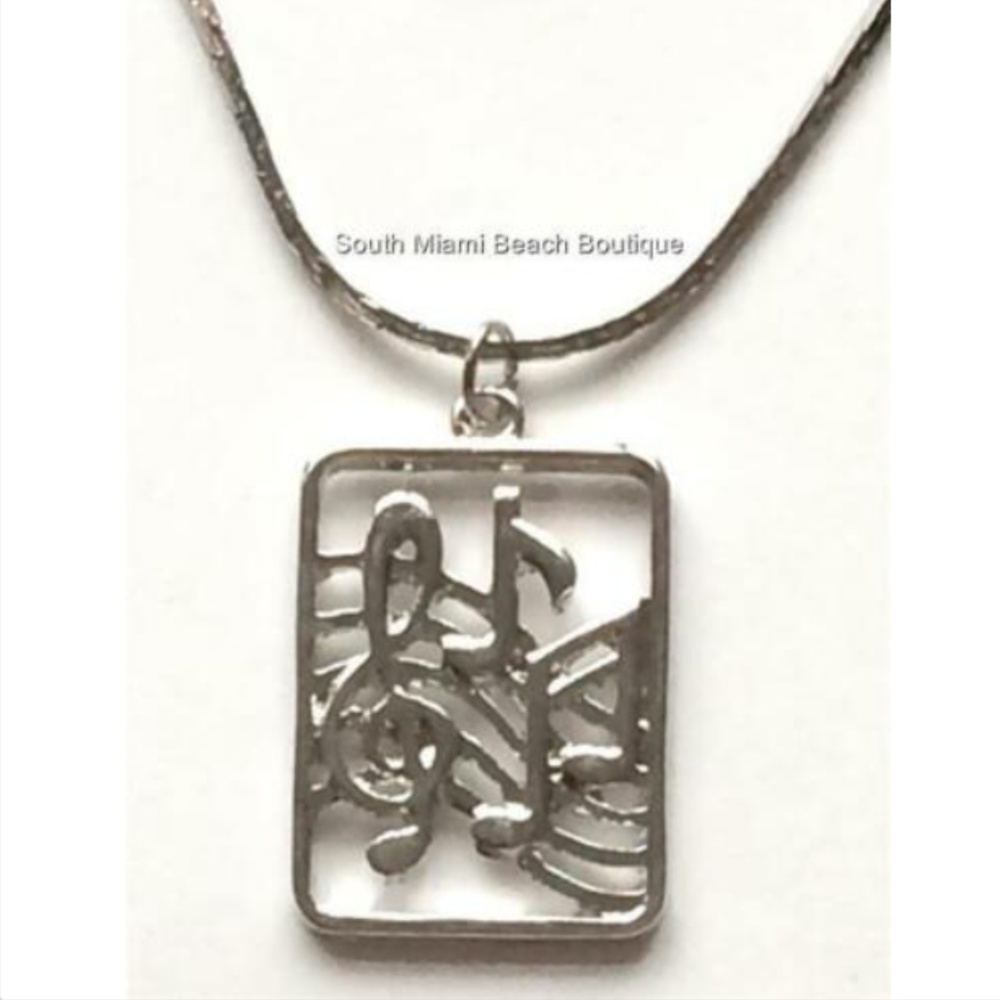 Silver Music Note Necklace 18" Singer Teacher Musician Graduation Gift Plated